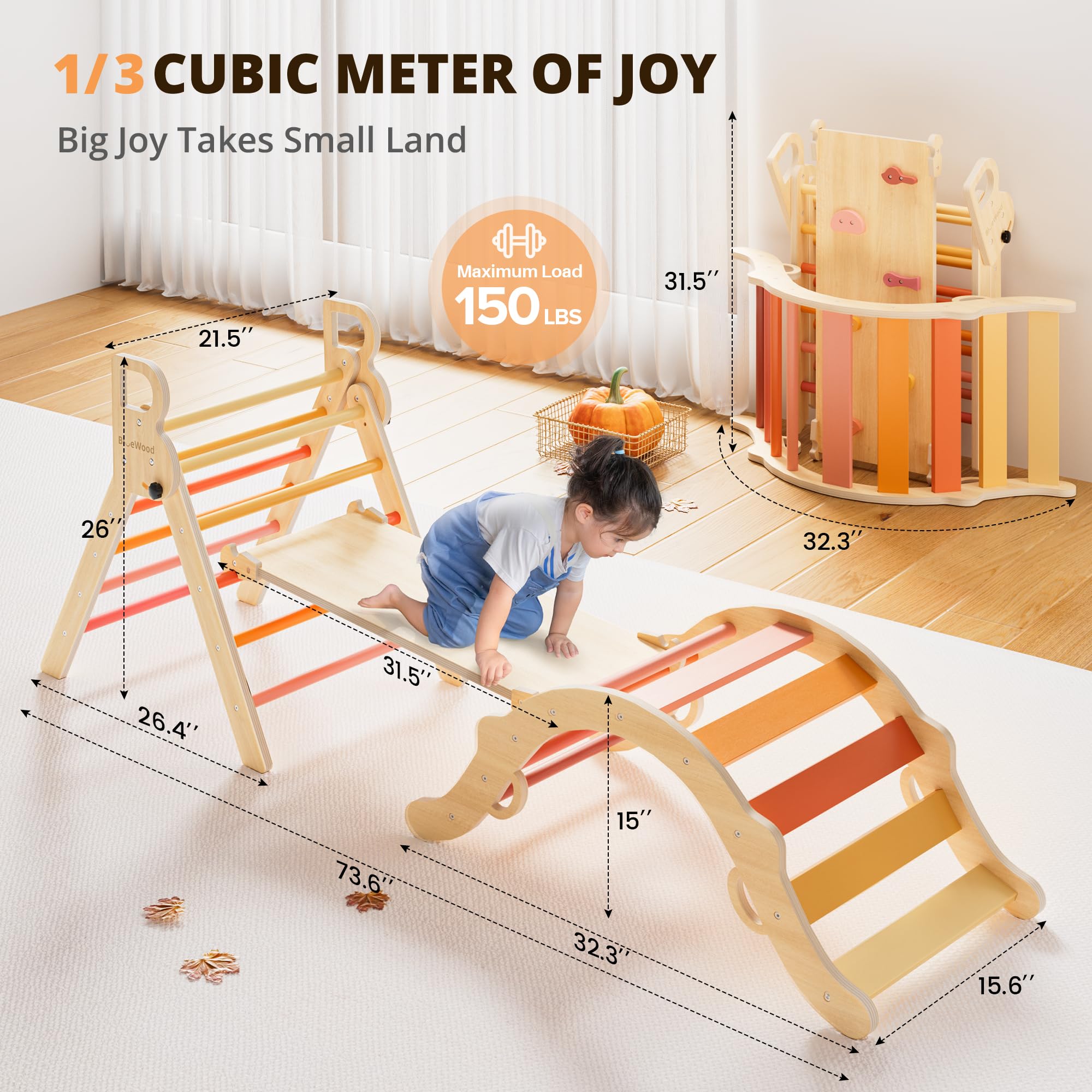 BlueWood Pikler ramp with slide invites active indoor sensory play.