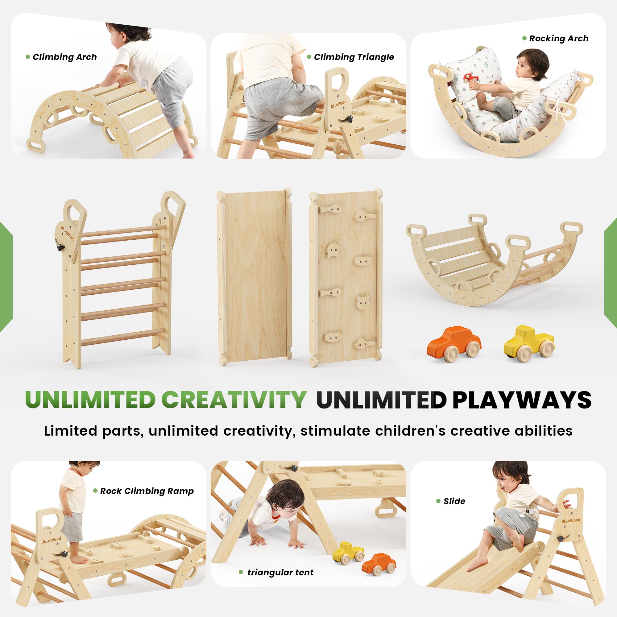 BlueWood Pikler Rocking Chair Arch: sensory engagement during gentle rocking.