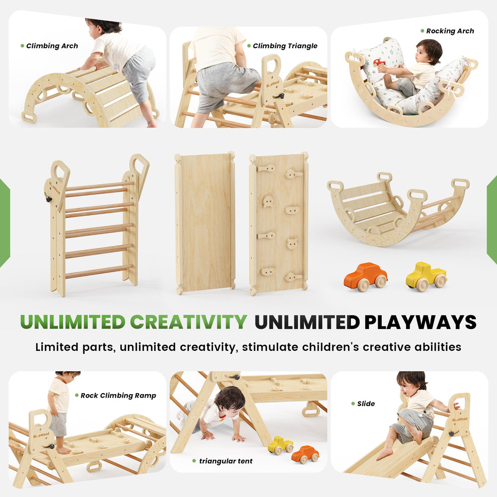 BlueWood Pikler Rocking Chair Arch: sensory engagement during gentle rocking.