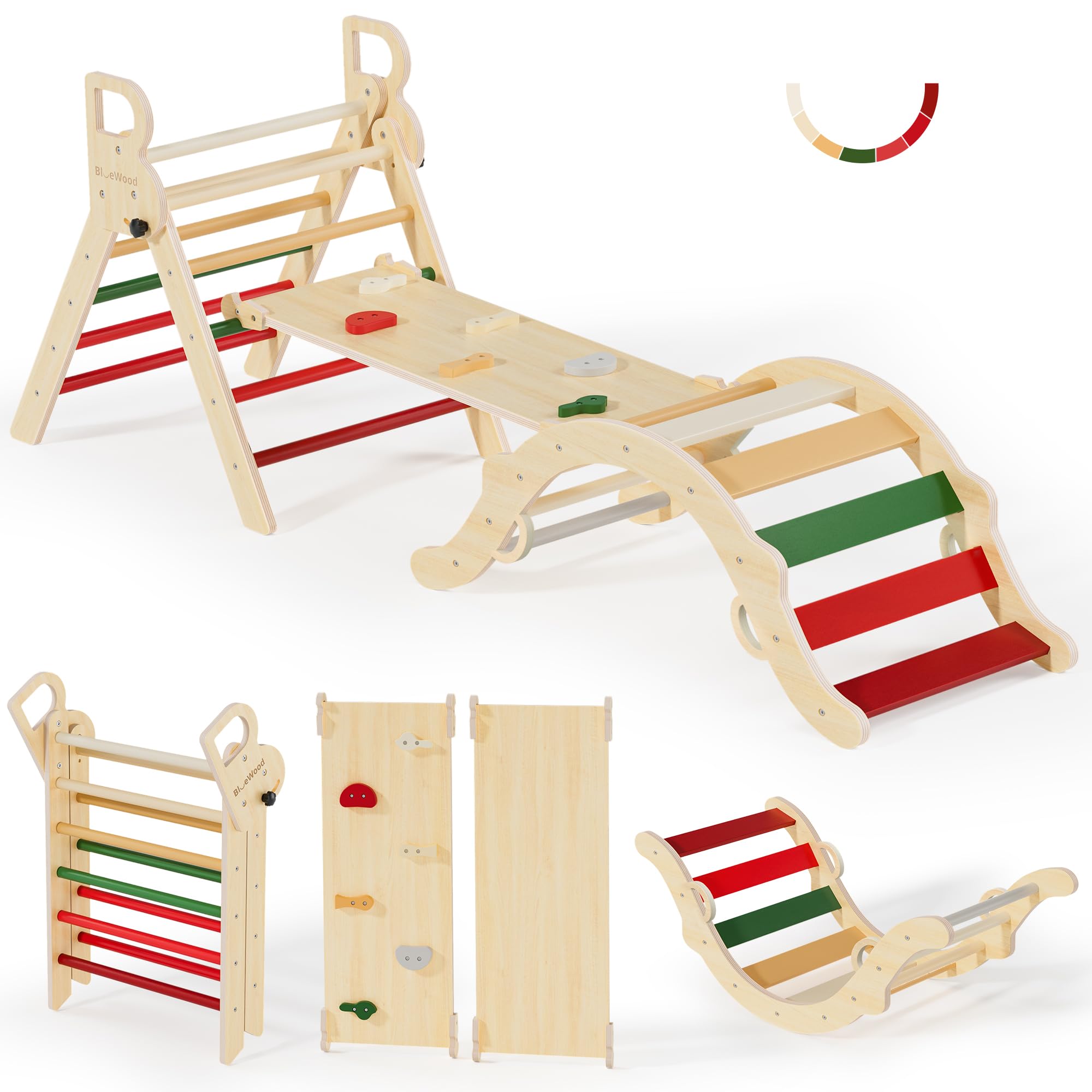 BlueWood Pikler Triangle Arch: safe rocking design supports balance and coordinated movement.