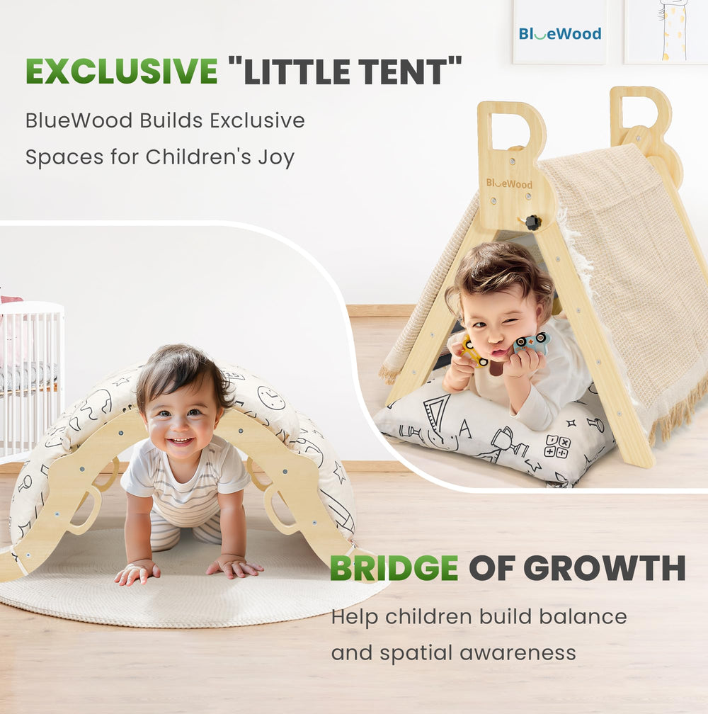 BlueWood Pikler triangle folded for compact storage in small spaces