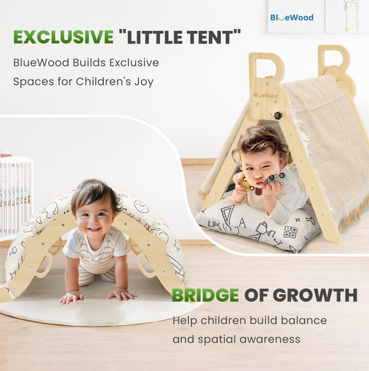 BlueWood Pikler triangle folded for compact storage in small spaces