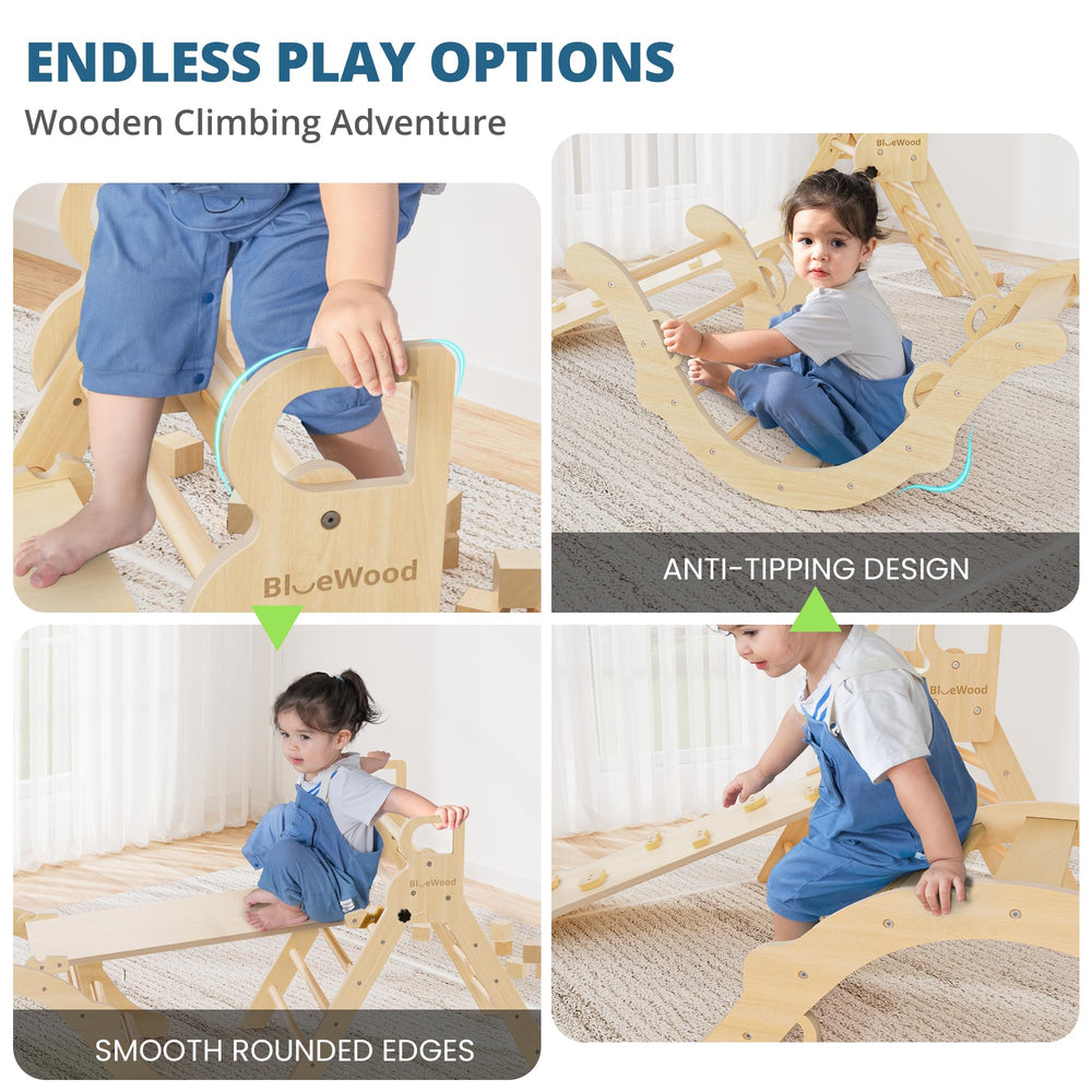 BlueWood Pikler ladder play promotes climbing confidence on a sturdy wooden frame