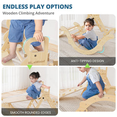 BlueWood Pikler ladder play promotes climbing confidence on a sturdy wooden frame