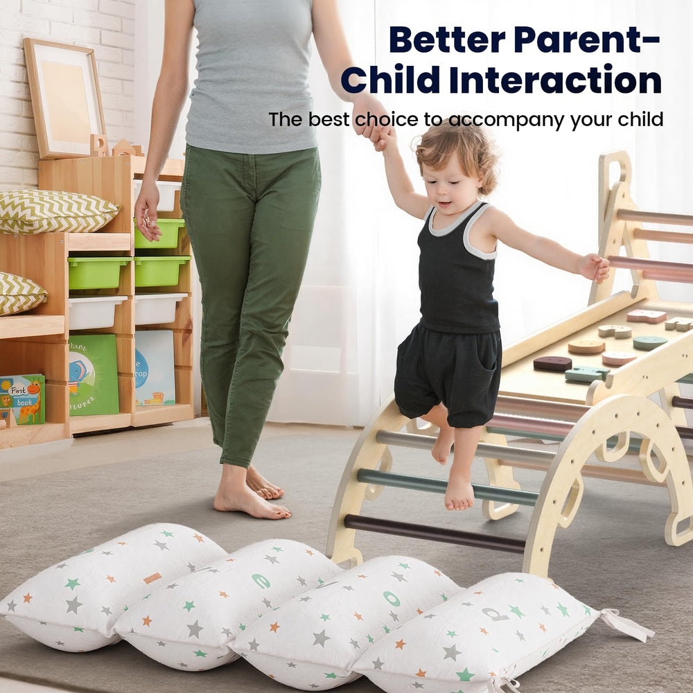 BlueWood Pikler triangle with ladder and modules promotes imaginative Montessori play