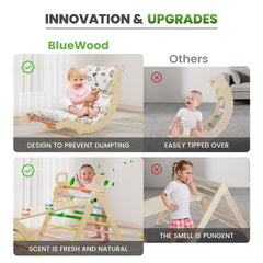 BlueWood Pikler Triangle Montessori Play – supports creative, exploratory learning.