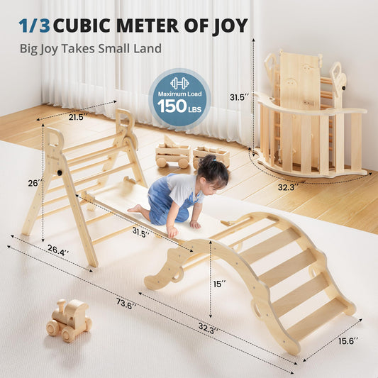 BlueWood Pikler triangle ramp highlights easy entry for supervised indoor play