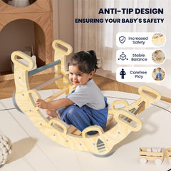 BlueWood Pikler triangle with rope ladder adds climbing variety for growing children.