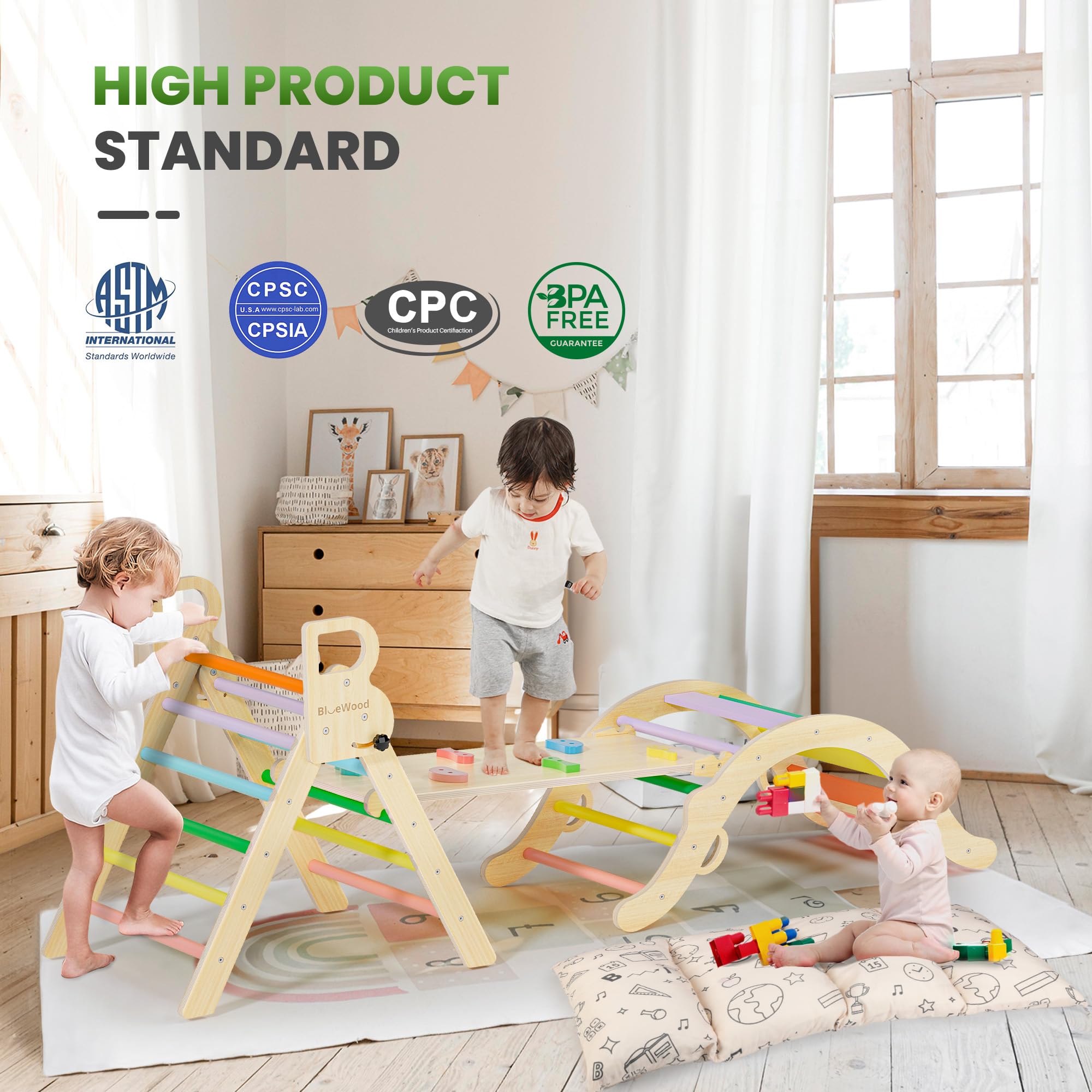 BlueWood Pikler Triangle Safety Certifications – meets safety standards for peace of mind.