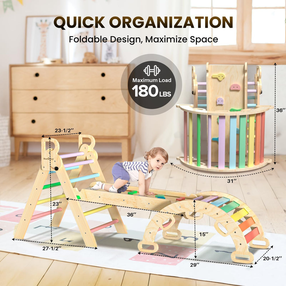 BlueWood Pikler Triangle Set safety standards badge indicating ASTM F963-17 compliance.