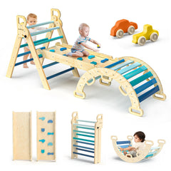 BlueWood Pikler triangle set in sky blue assembled for safe climbing play