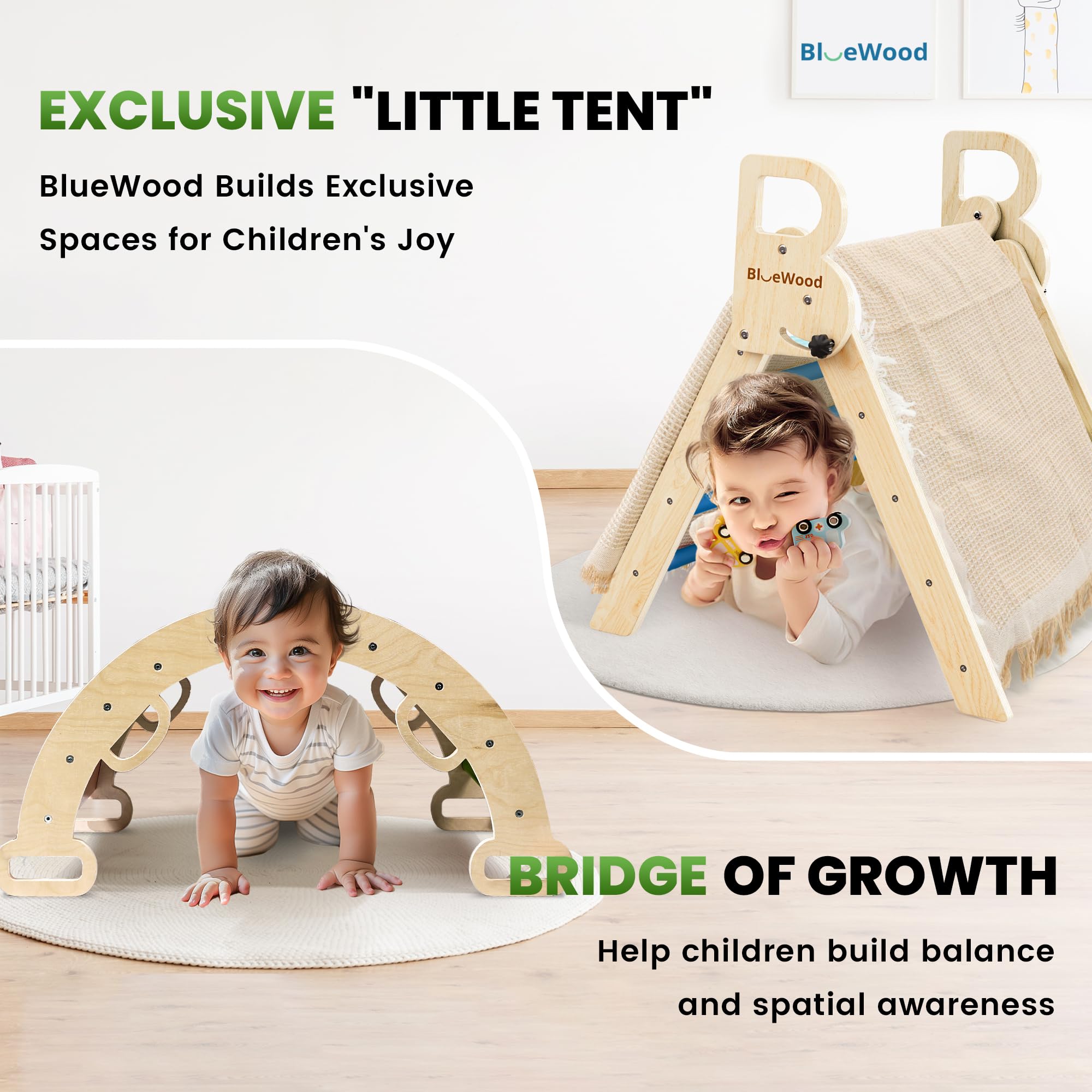 BlueWood Pikler triangle set durable design supports imaginative play
