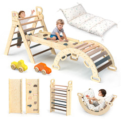 BlueWood Pikler triangle with cushion for safe, cushioned climbing and playtime.