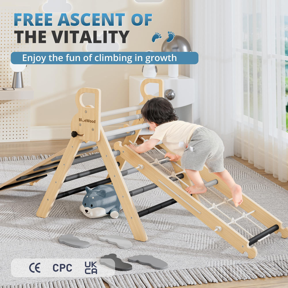 BlueWood rope ladder in grey twilight encourages climbing confidence and gross motor skills.