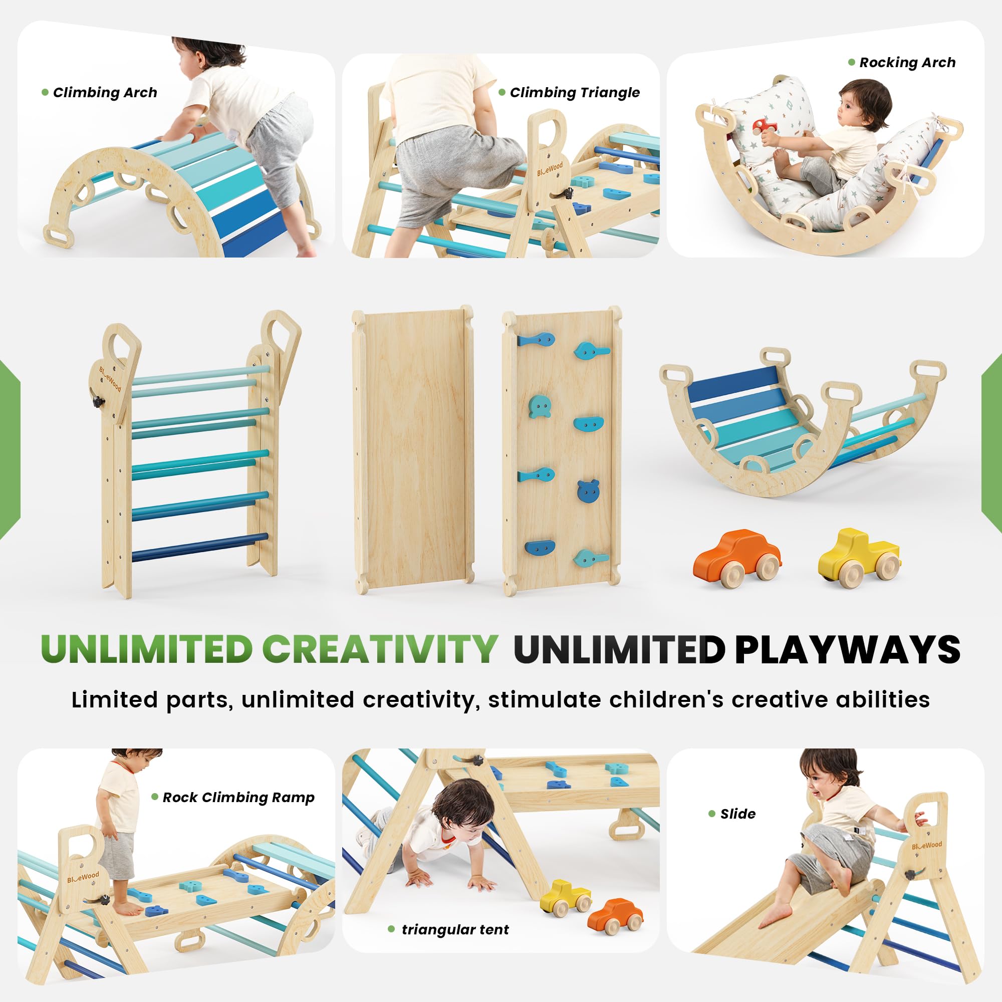 BlueWood solid wood detail highlights craftsmanship and sturdy safety.