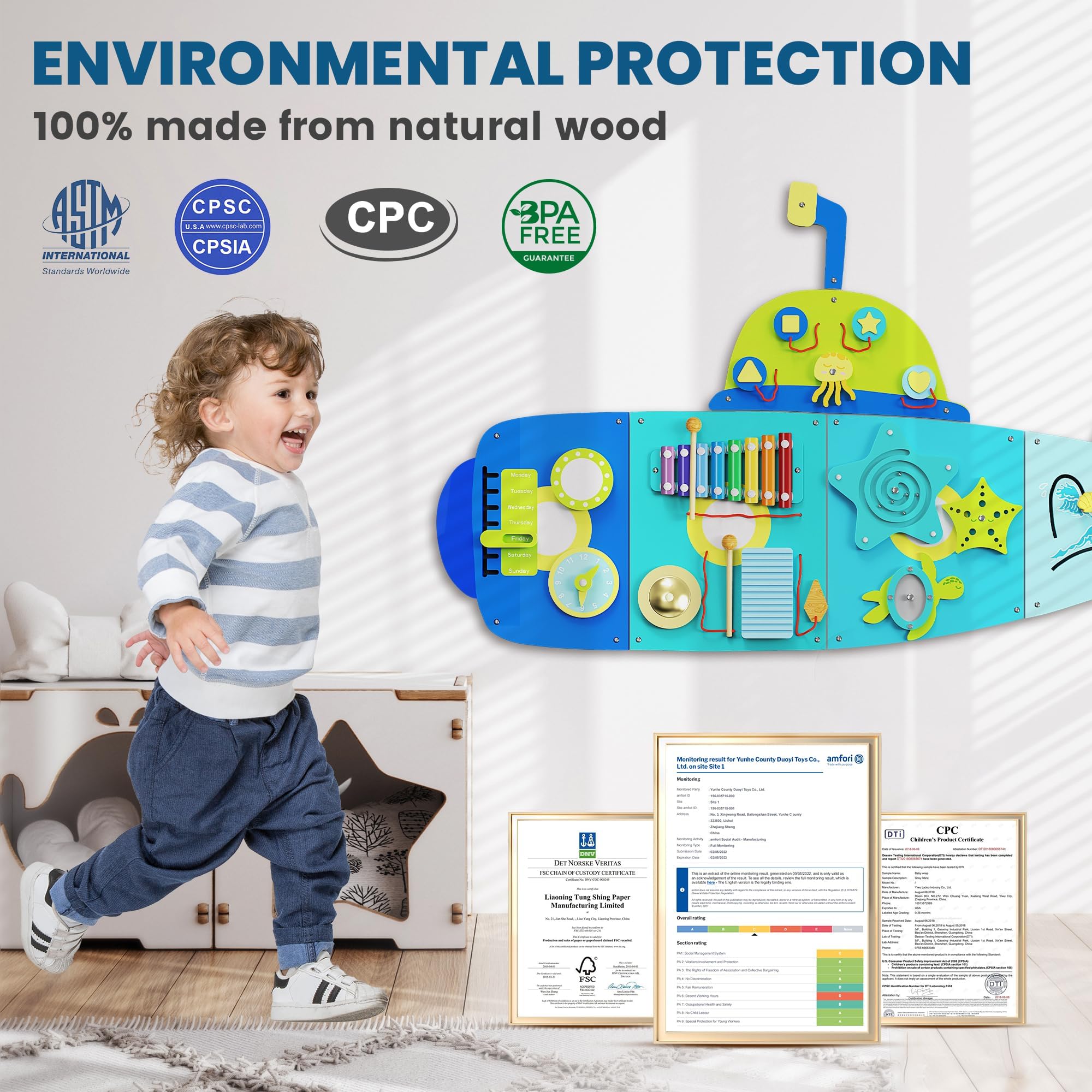 BlueWood Submarine Busy Board child playing for independent learning