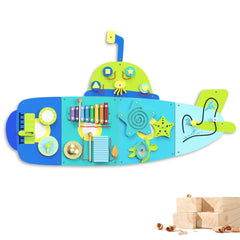 BlueWood Submarine Busy Board panel setup showing hands-on learning and motor skills