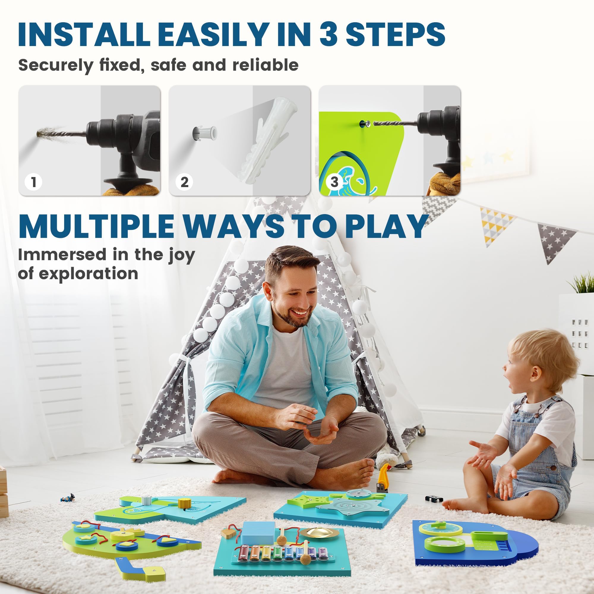 BlueWood Submarine Busy Board parent-child interaction during play