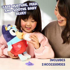 Bluey baby toy featuring interactive sounds for realistic feeding moments