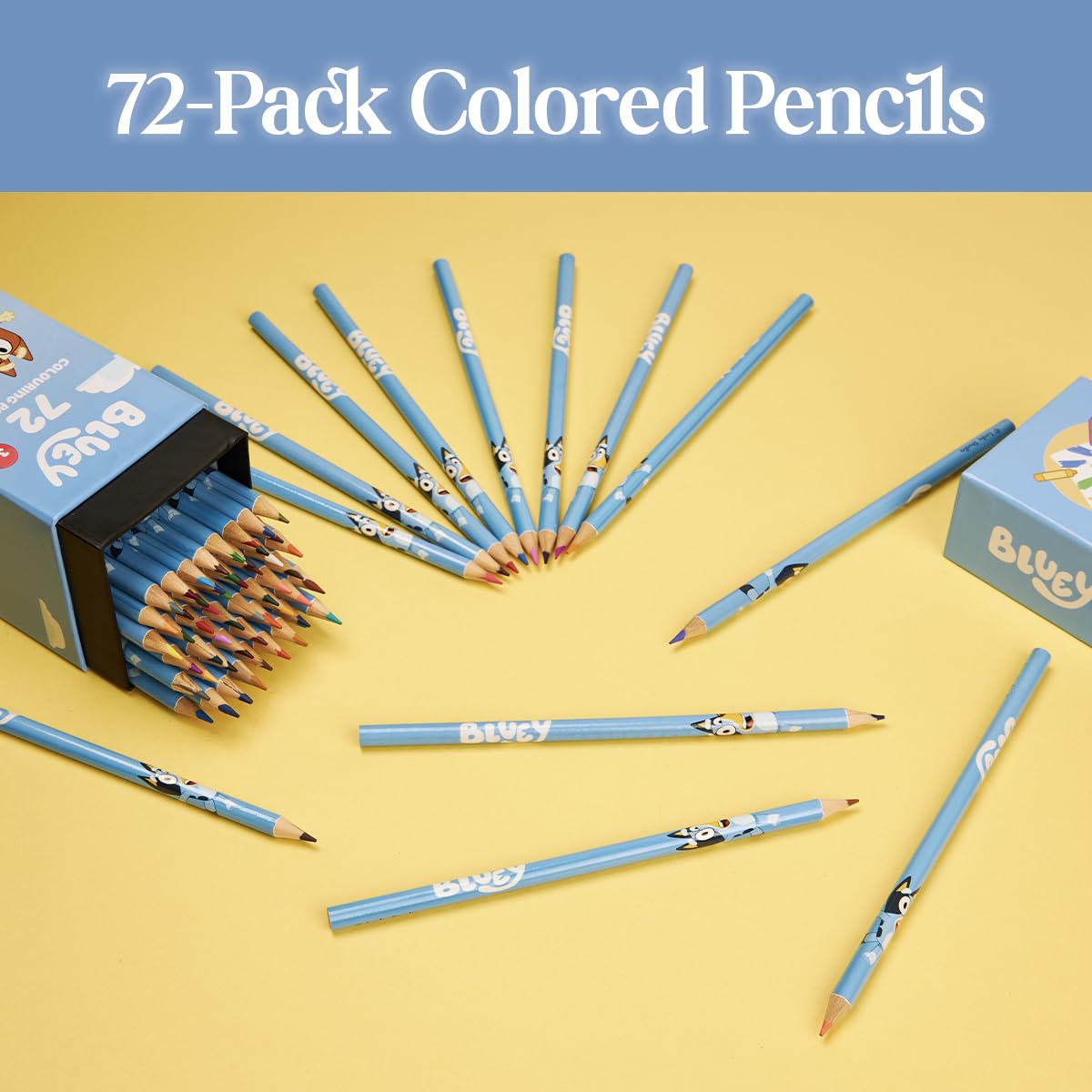 Bluey colouring pencils in sturdy box for tidy art time