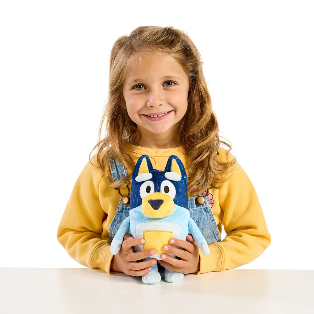 Bluey Dad Bandit plush with soft fabrics close-up for gentle tactile play