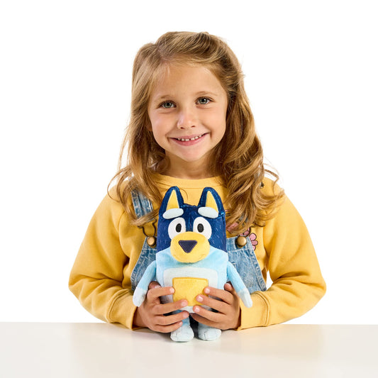 Bluey Dad Bandit plush with soft fabrics close-up for gentle tactile play