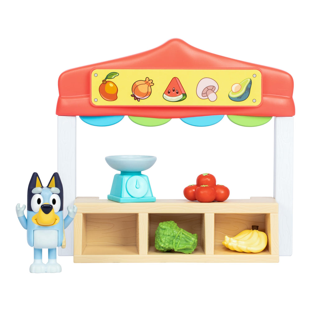 Bluey Farmers Market Playset: exclusive figure shown with movable arms for dynamic play