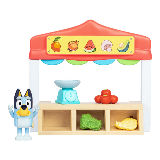 Bluey Farmers Market Playset: exclusive figure shown with movable arms for dynamic play