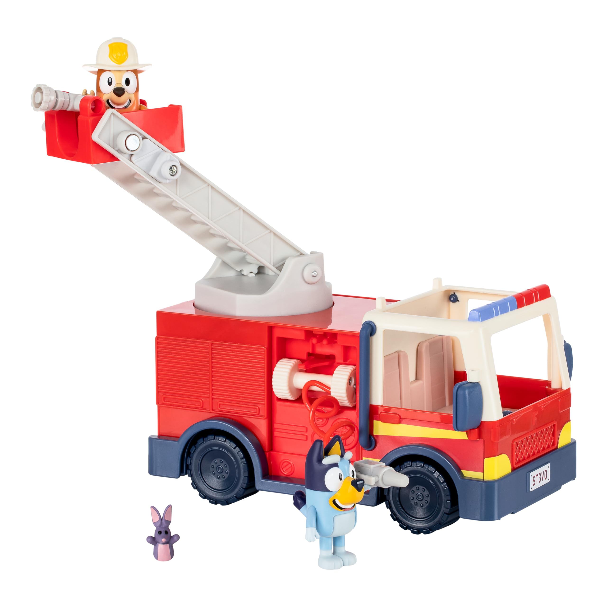 Bluey firetruck set on a rug ready for imaginative stories