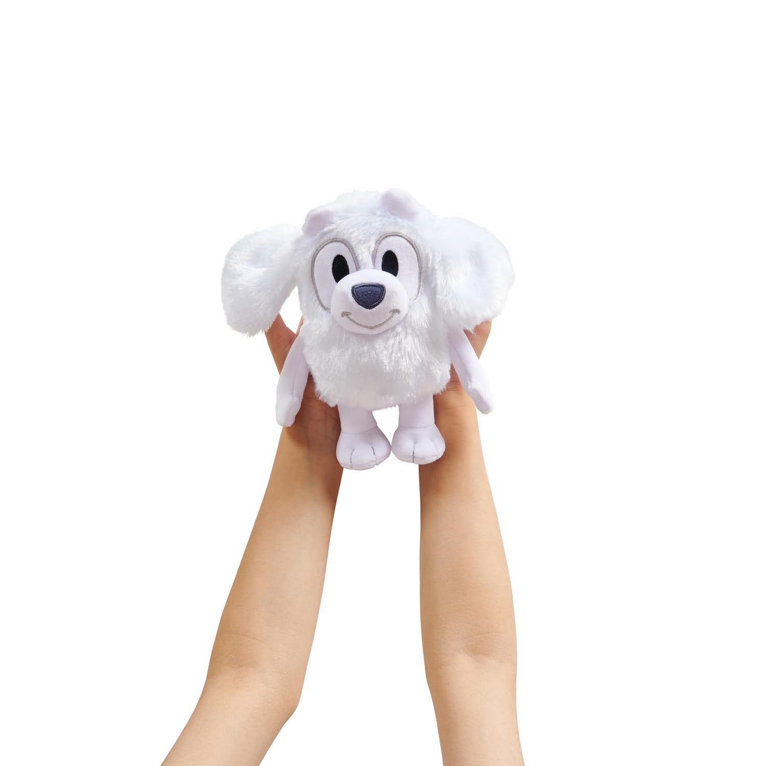 Bluey Friends Lila plush packaging emphasizing safe materials and gift-ready look.