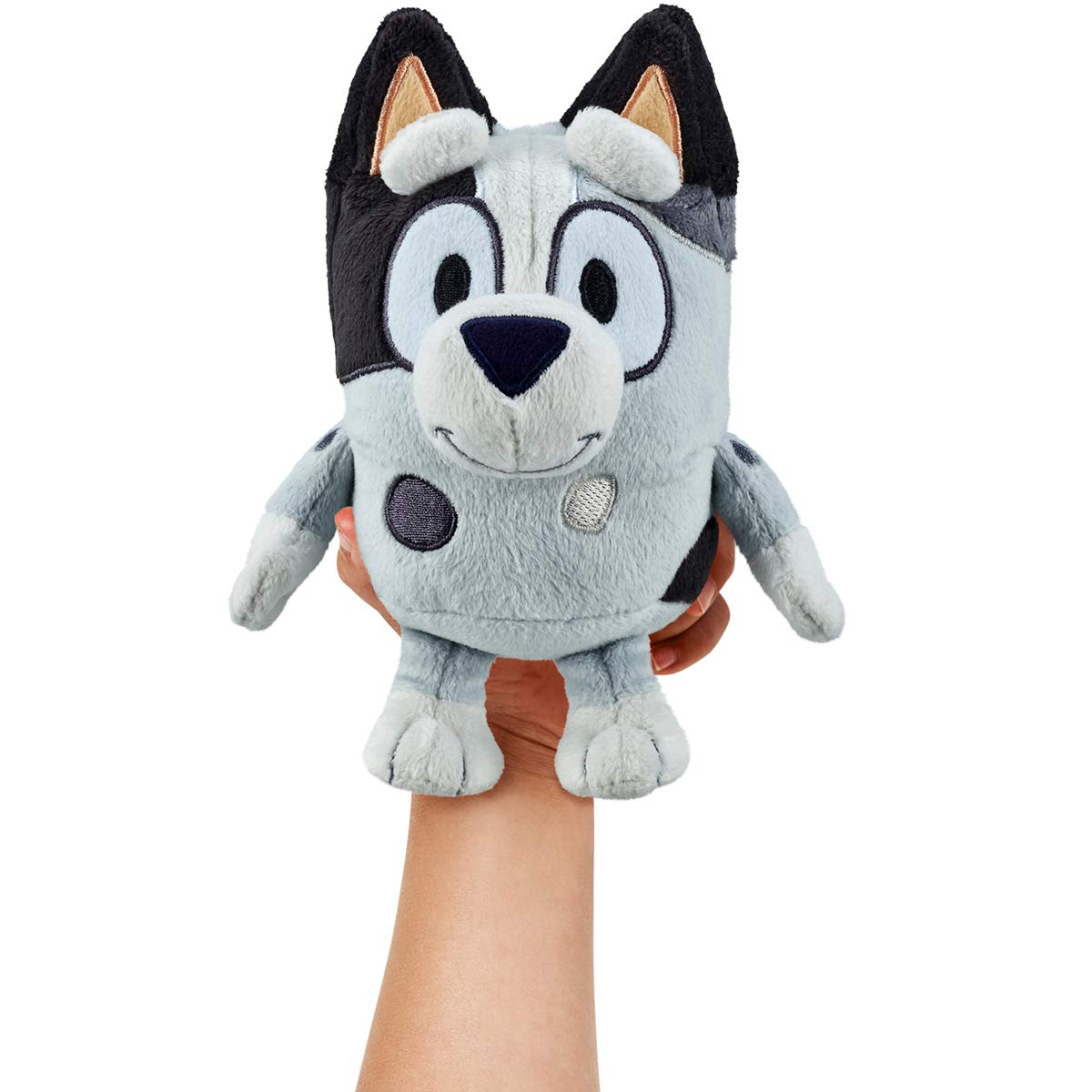 Close-up of soft fabric and stitching on Bluey Muffin plush