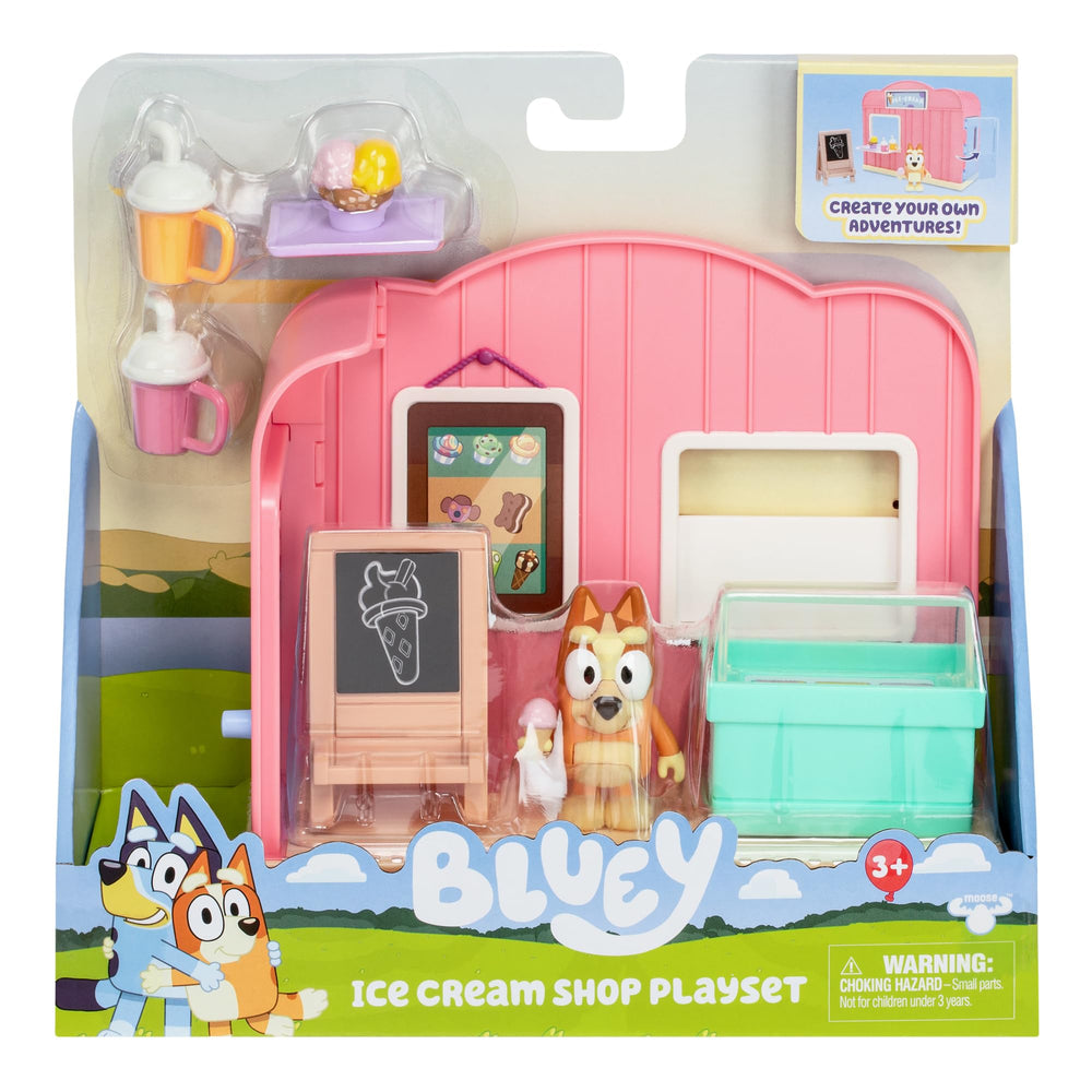 Bluey Ice Cream Shop Playset poster artwork adds a bright storytelling backdrop.