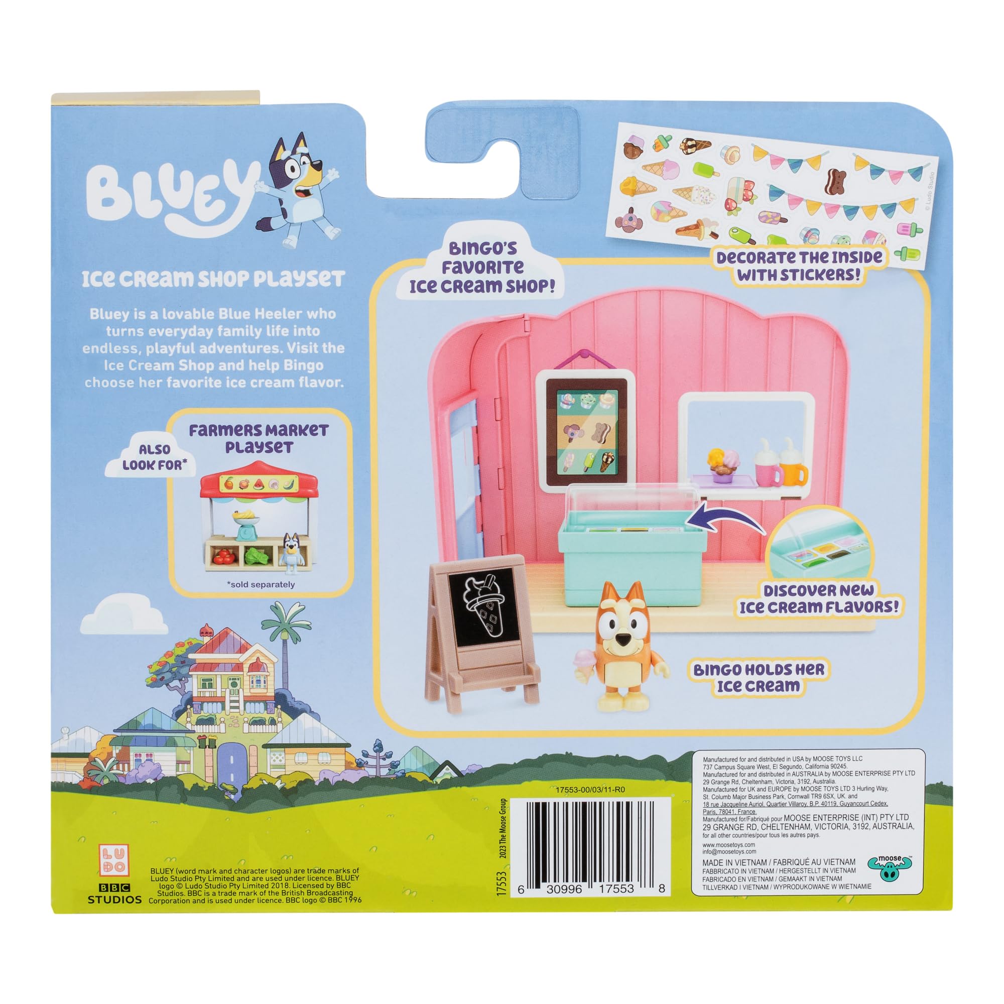 Bluey Ice Cream Shop Playset stickers let kids customize the shop.