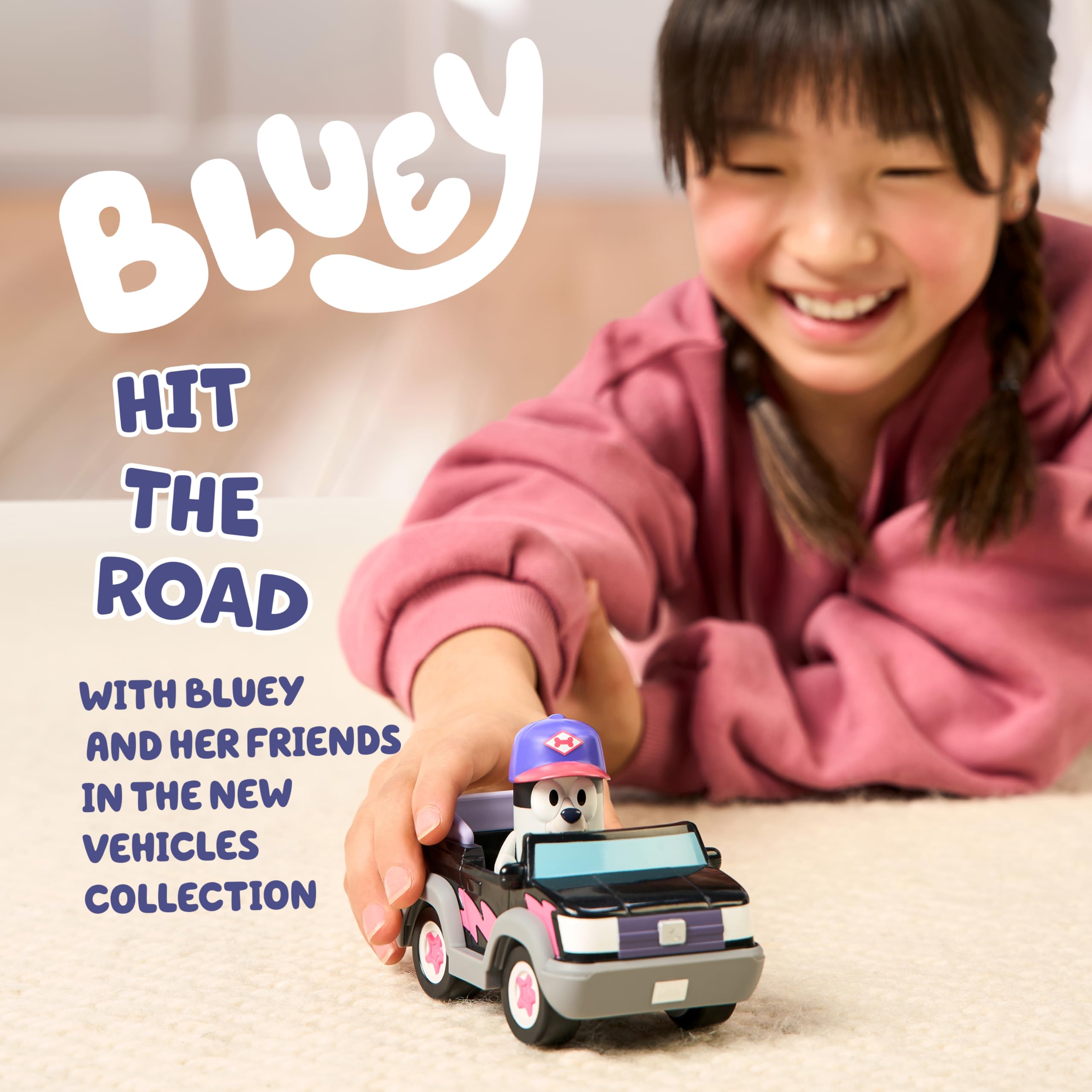 Bluey Muffin figurine with articulated arms and mechanic hat for interactive play.