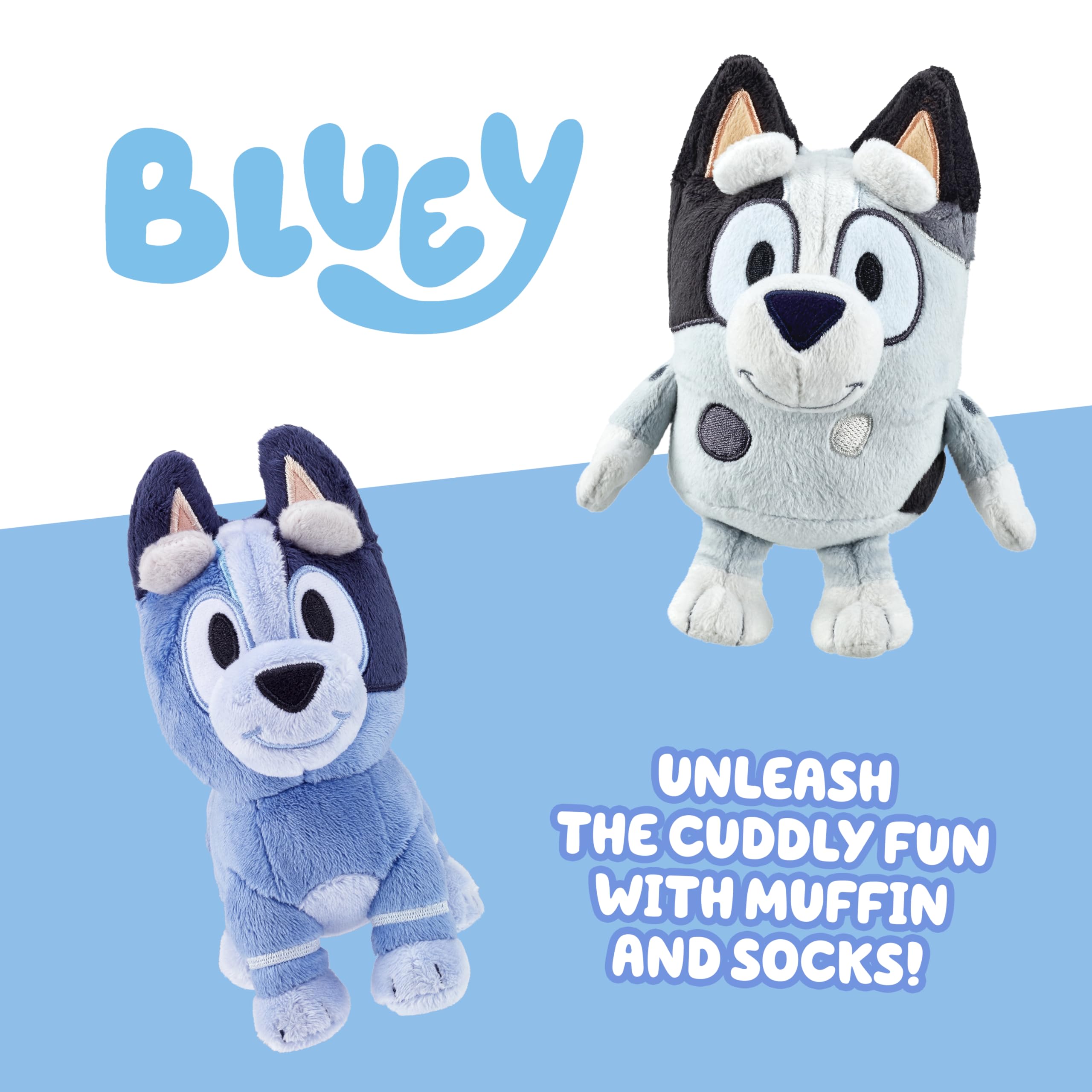 Bluey Muffin plush 7in front view showing detailed embroidery for character appeal.