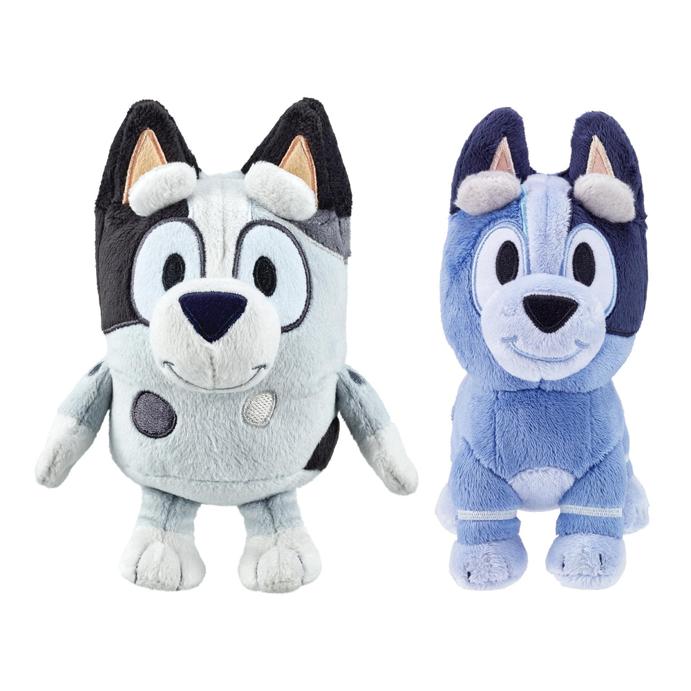 Bluey Muffin & Socks plush set close-up highlighting ultra-soft fabrics for cozy hugs.