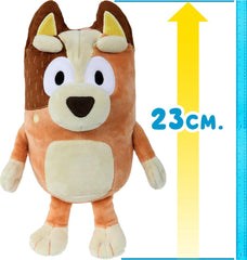 Bluey Mum Chilli plush side view showcasing embroidered details for kid-friendly play.
