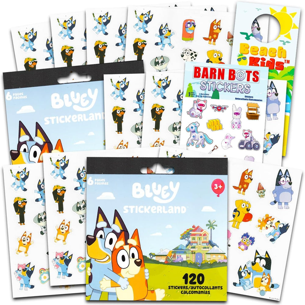 Bluey party favors bundle with 240 stickers for kids' celebrations and DIY decorations.