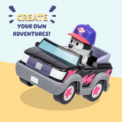 Bluey pizza girls car compatible with 2.5-3 inch figures for storytelling.