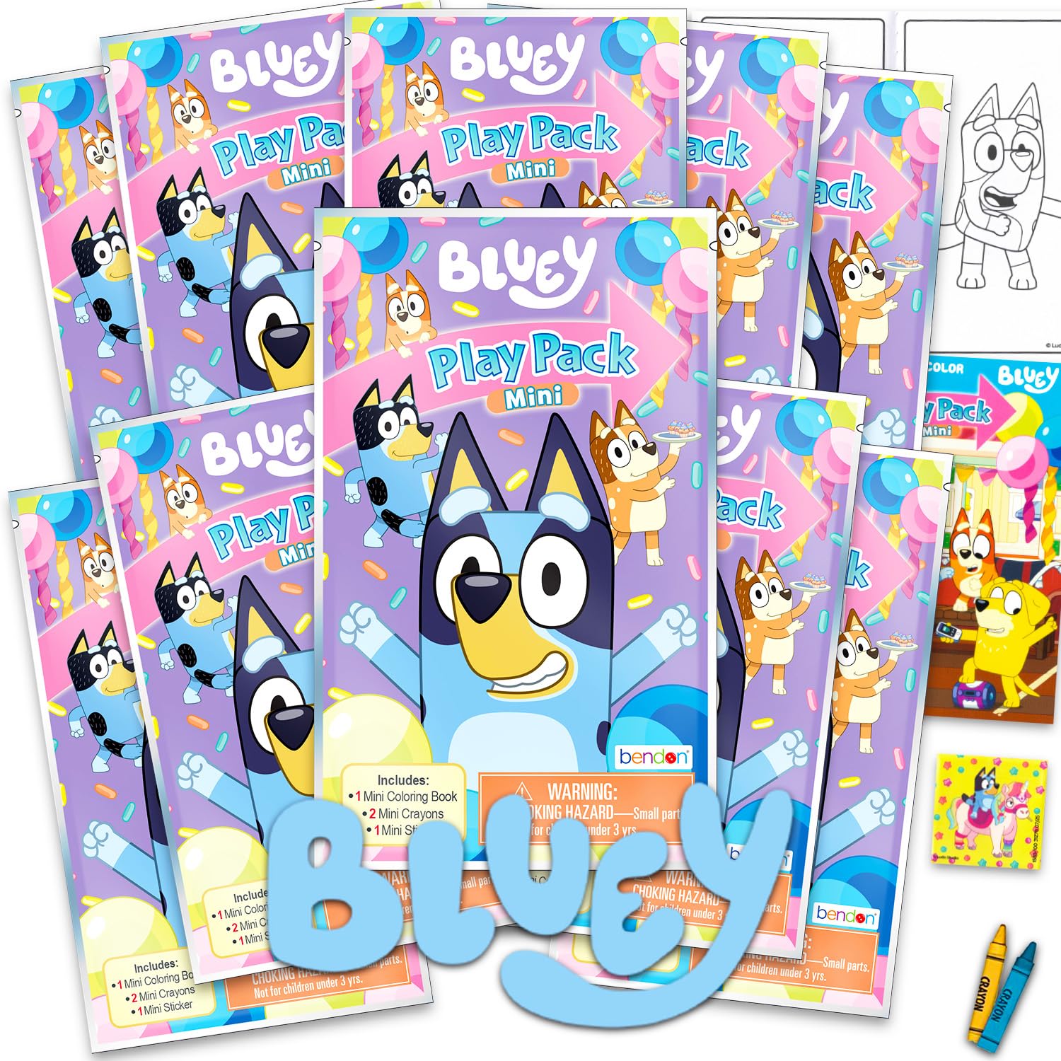 Bluey Play Packs front view showing the coloring pad and sticker for on-the-go fun.