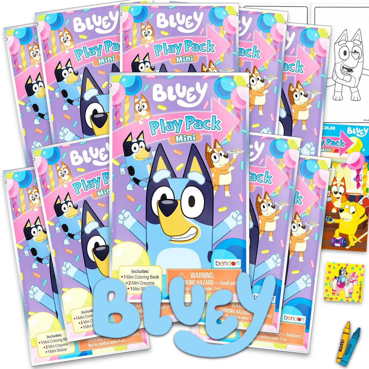 Bluey Play Packs front view showing the coloring pad and sticker for on-the-go fun.