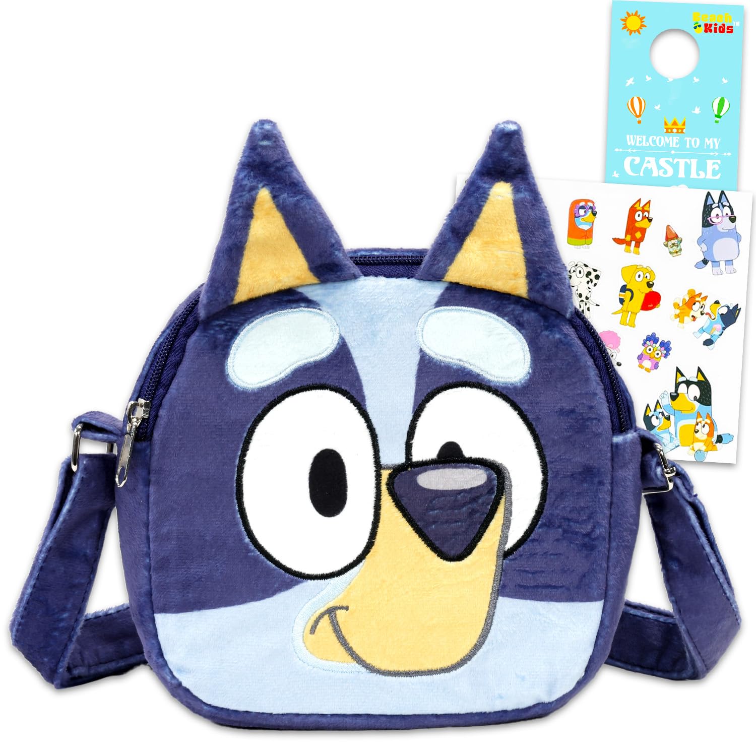 Bluey plush shoulder bag set with adjustable strap, perfect for daily adventures.