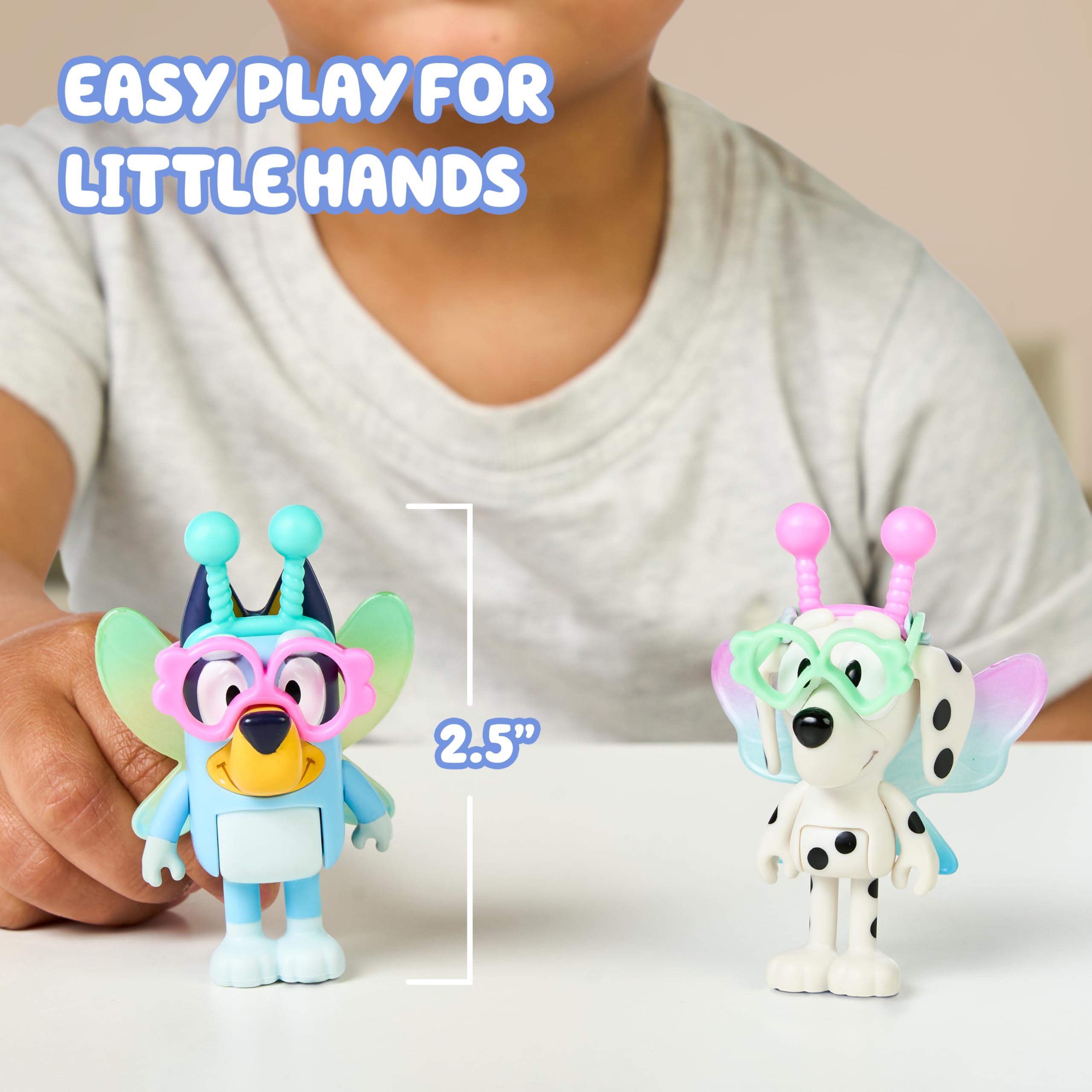 Portably sized Bluey figures fit small hands and bags.