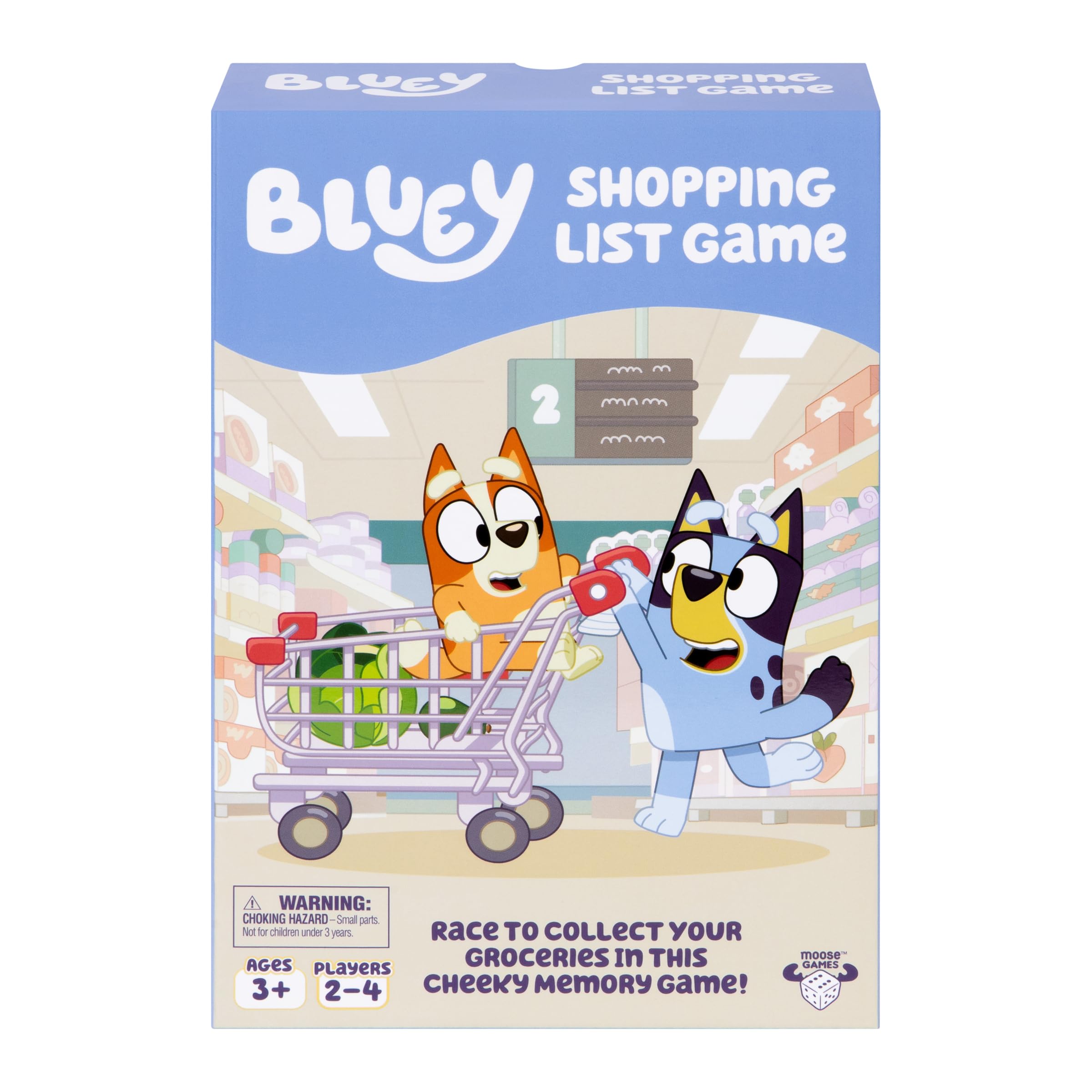 Bluey Shopping List Game box with colorful art, inviting family fun.