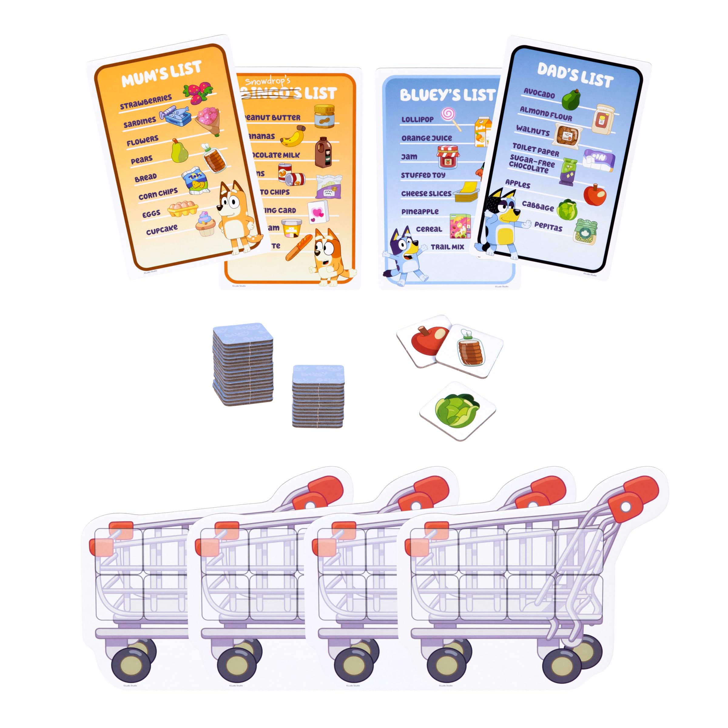 Groceries cards spark color recognition and quick recall during rounds.