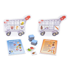 Bluey Shopping List Game pieces in bright shapes for durable play.