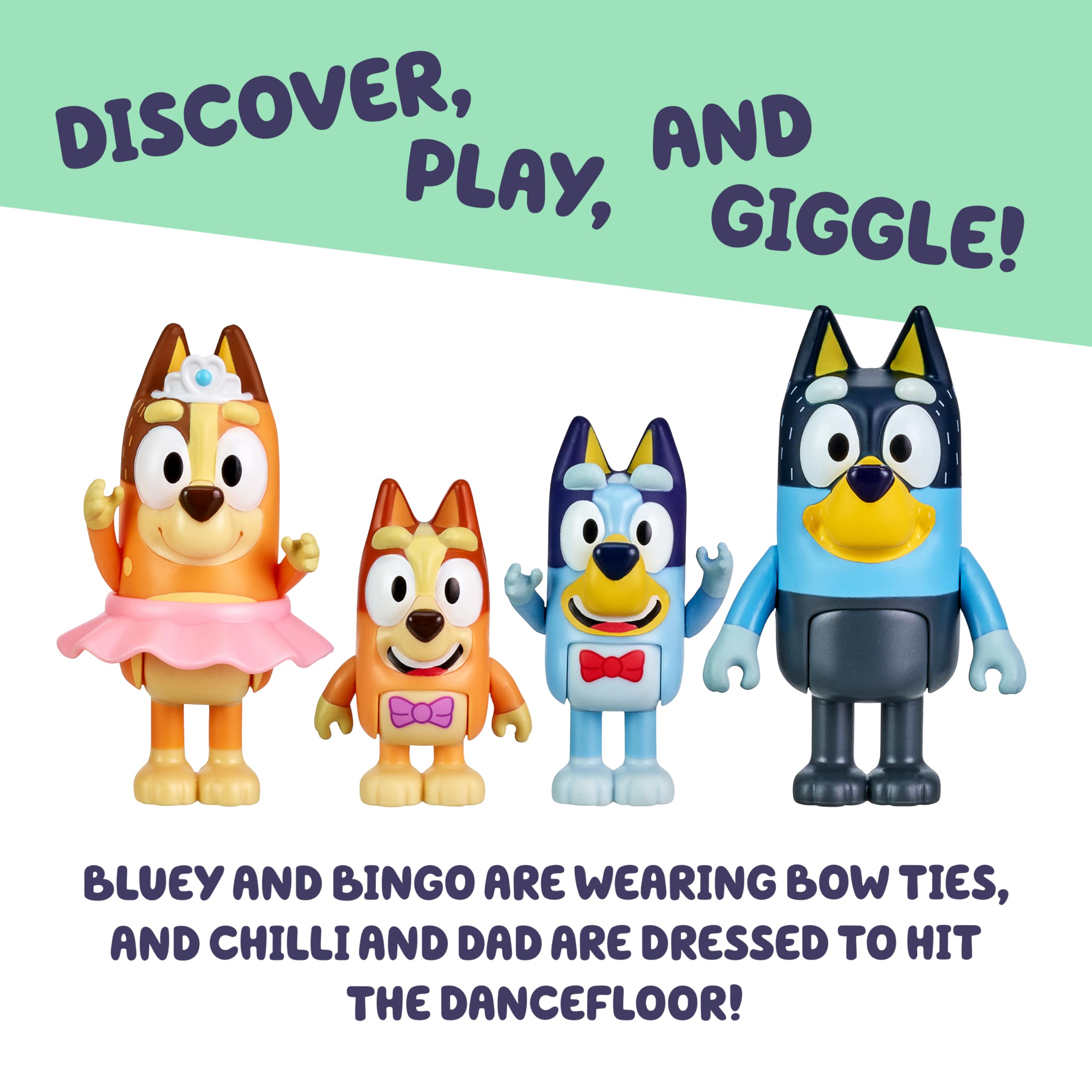 Bluey Showtime articulated figures with movable arms and legs for dynamic action.