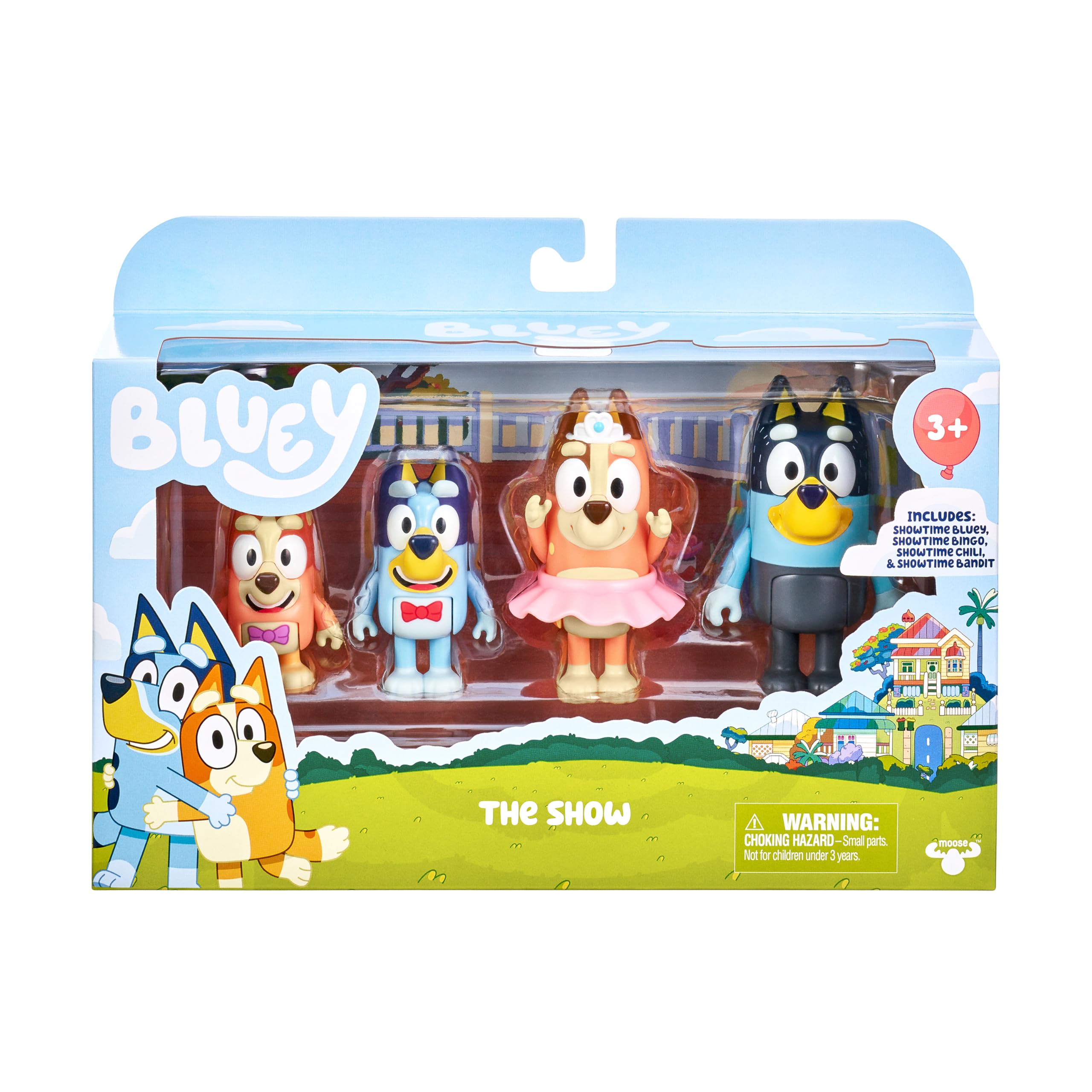 Bluey Showtime Bluey figure in bowtie inspires imaginative play for toddler adventures.