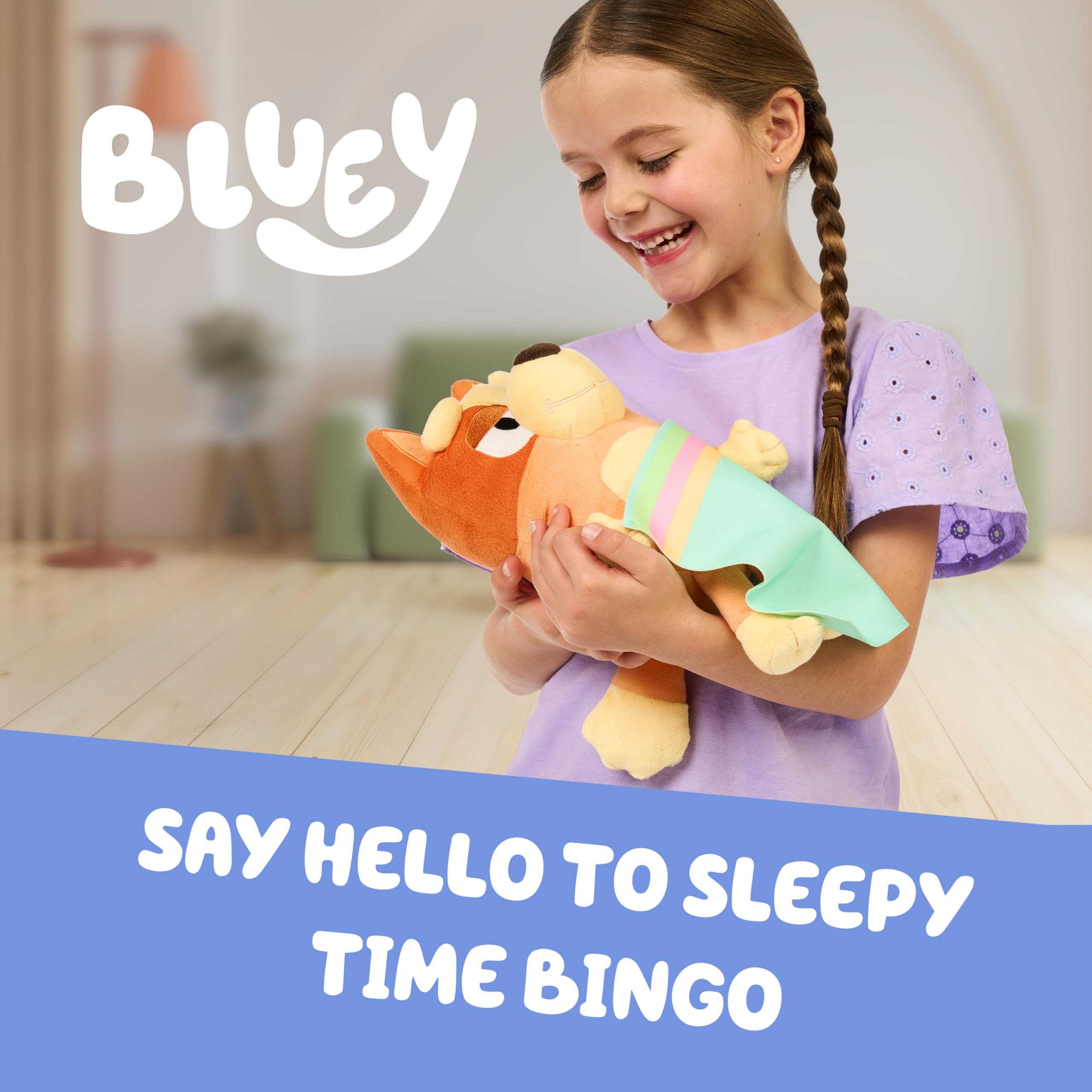 Bluey Sleepy Time Bingo plush blanket detail emphasizes soft, cozy texture.