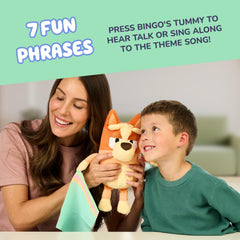 Bluey Sleepy Time Bingo tummy-press reveals seven familiar phrases for bedtime.